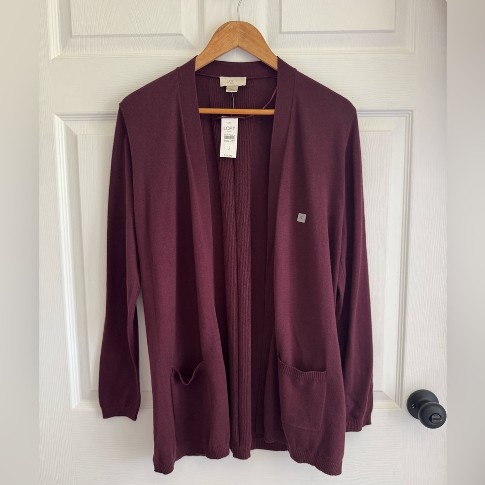 LOFT Outlet Cardigan Women’s Small Burgundy Open Front Pocket NWT